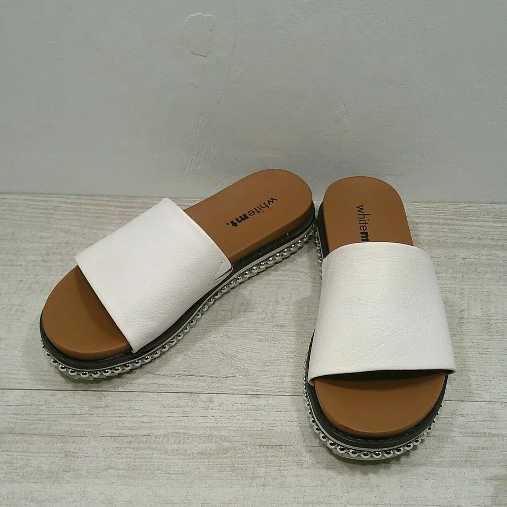 White Mt. Mountain Bronte Studded Platform Slide Mule Sandals Size 5.5 M